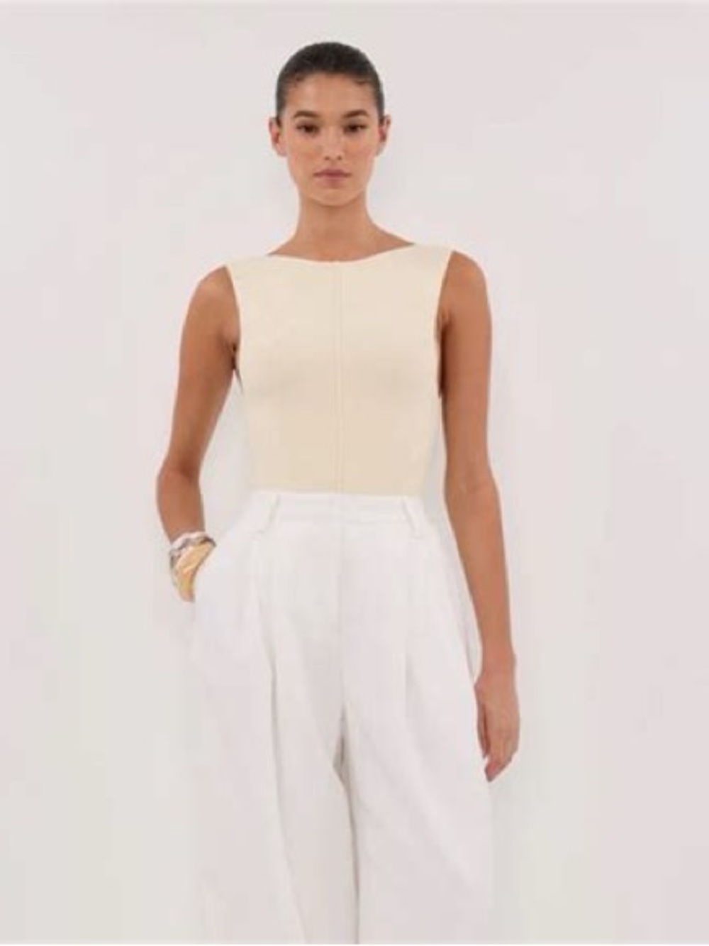 DISSH Cream Textured Sleeveless Tank Top XS